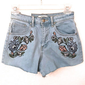 Forever 21 High Rise Embroidered Denim Shorts A393